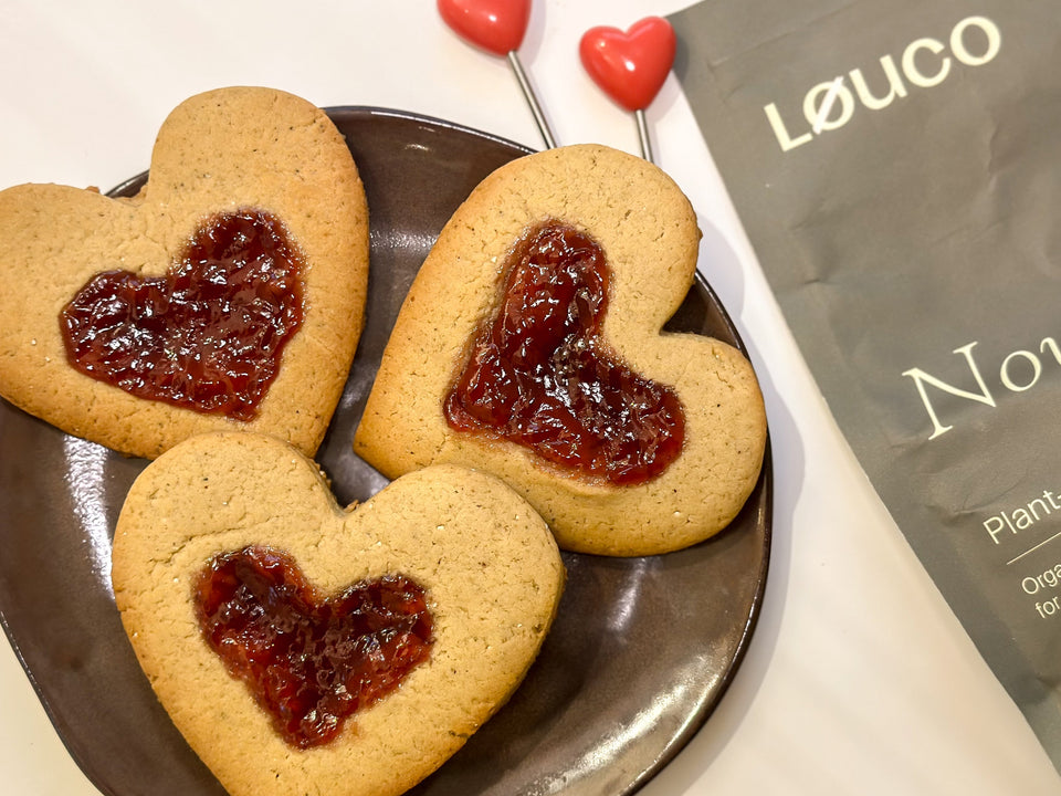 Protein Jammy Dodger Spin Heart Jam Cookies with LØUCO Nourish