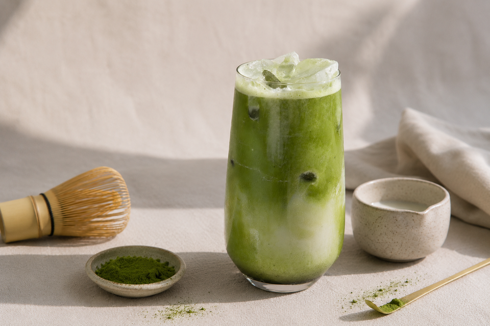 Protein Coconut Iced Matcha with LØUCO