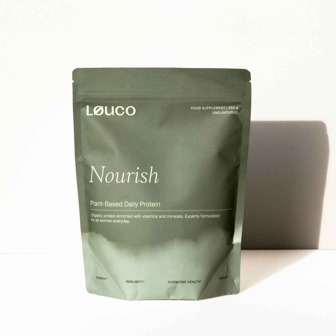 Løuco Nourish plant-based daily protein package on a white background